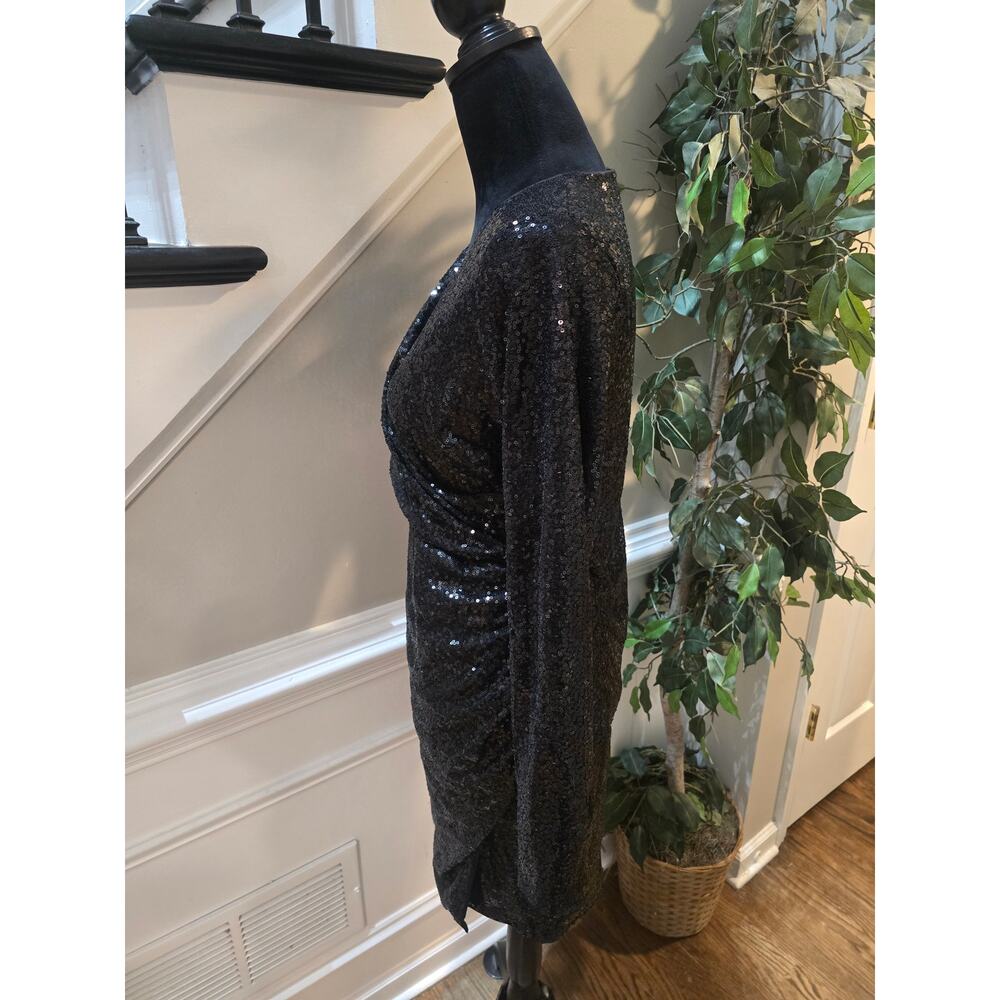 Fiestar Sequin Dress Women's Size Large Black Long Sleeves Party Cocktail - Picture 6 of 12